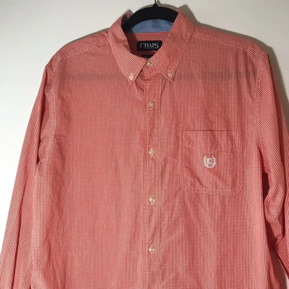 Chaps Easy Care Orange Gingham Long Sleeve Men’s Medium Vols UT‎ Fall Photoshoot - Picture 3 of 8